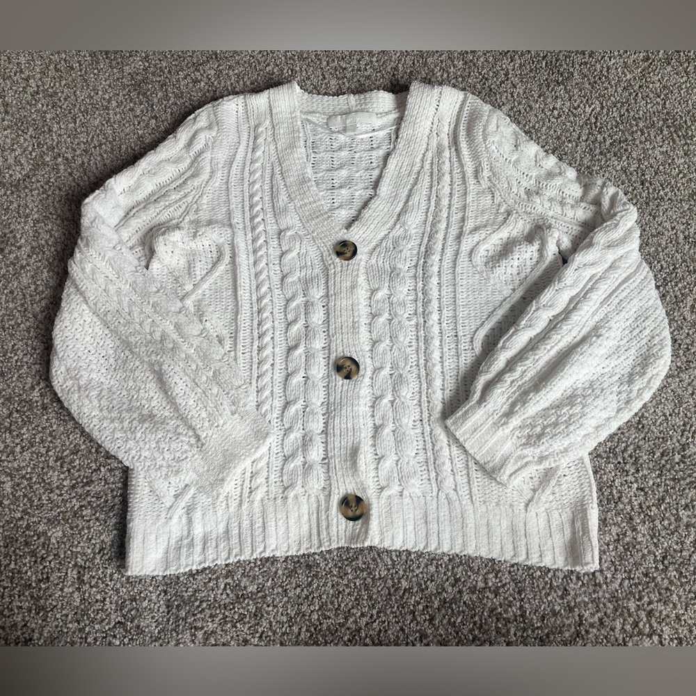 Adyson Parker White Cable-Knit Button Front Cardigan